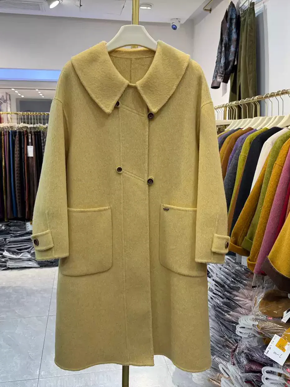 Women's lapel midi wool coat · 98059
