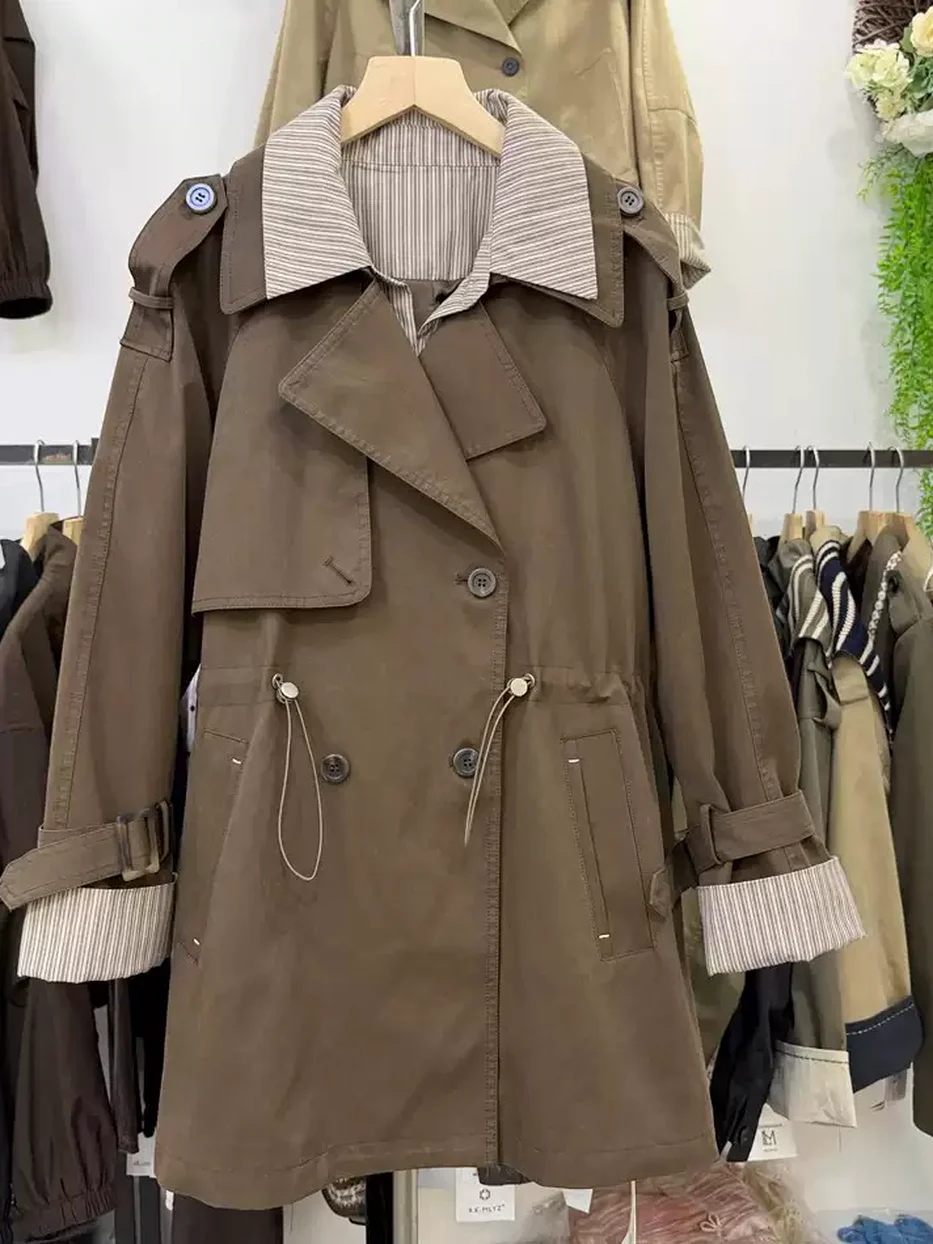 Drawstring midi trench coat, cinched-waist fit — Style 36666