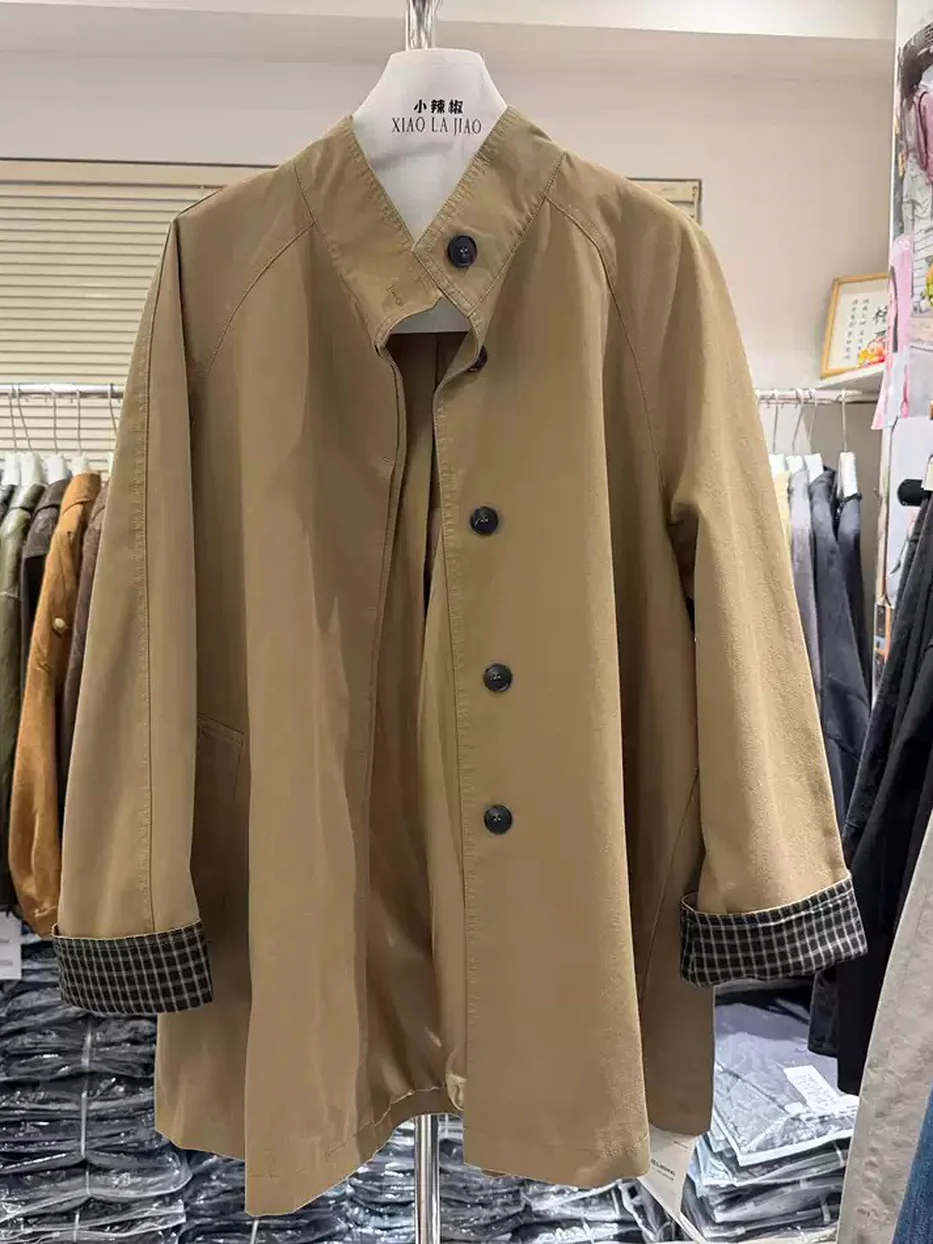 Single-breasted midi stand-collar trench coat — Style 65819