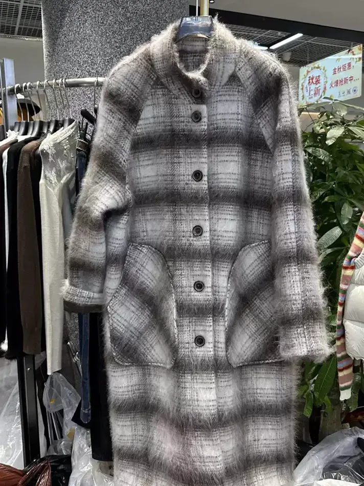 Women's single-breasted stand-collar longline coat — Style 66866