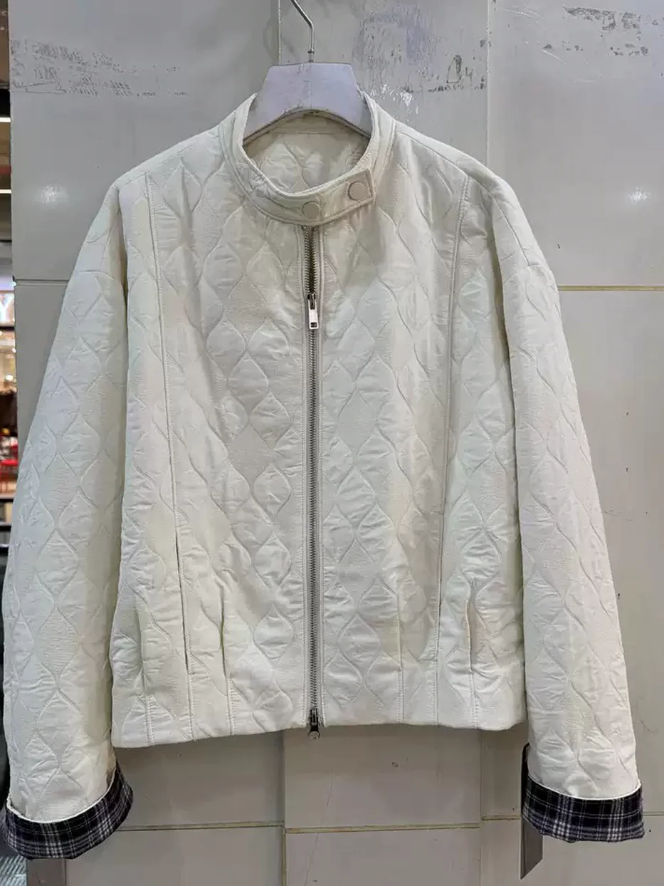 Double-zip stand-collar cotton padded jacket · 75036