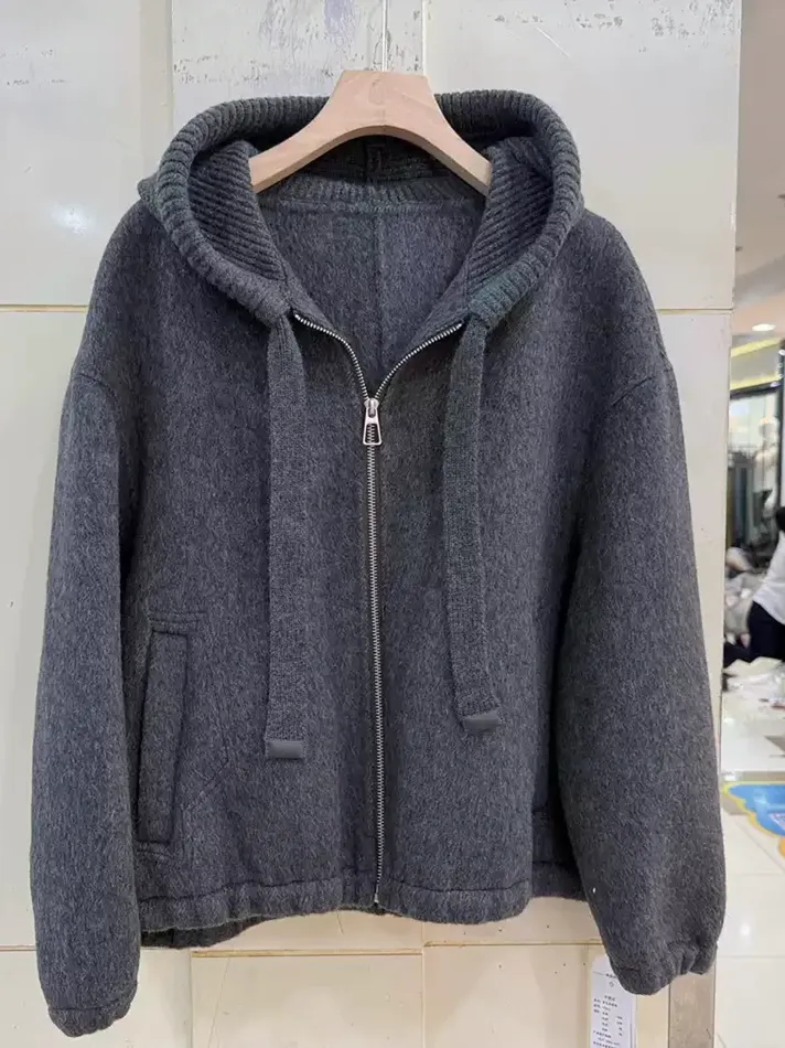 Women's zip hooded double-faced wool coat — Style 77031