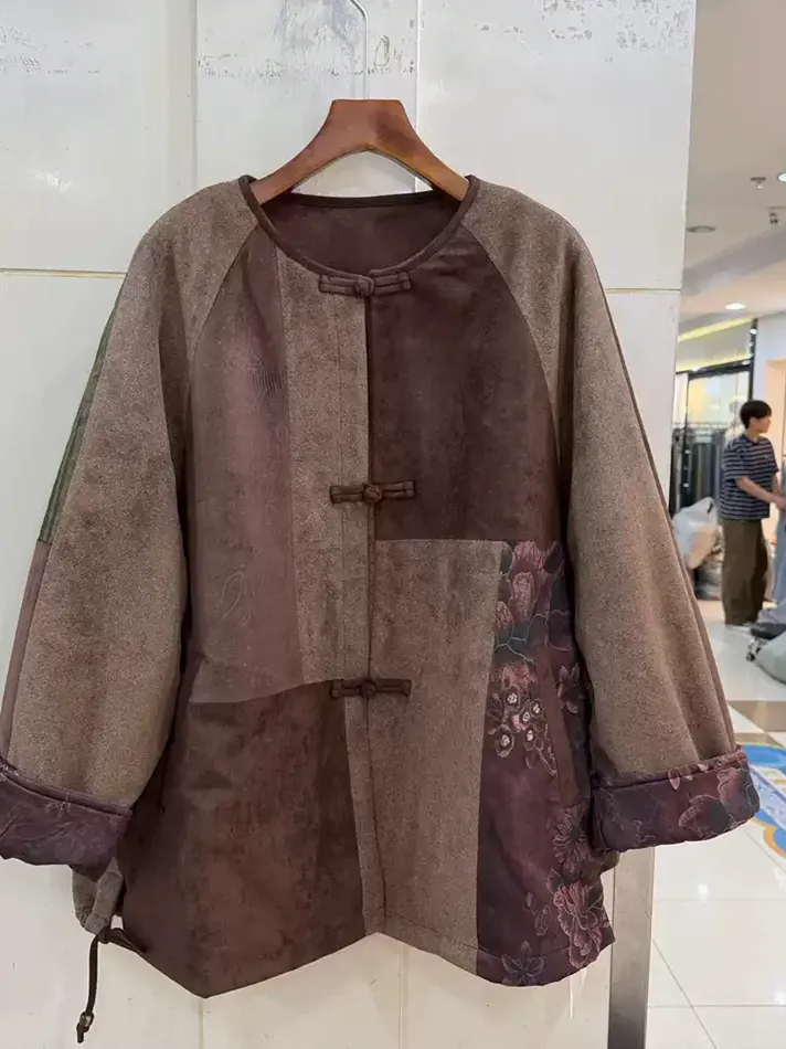 Women's frog-closure silk midi padded coat — Style TA-7167