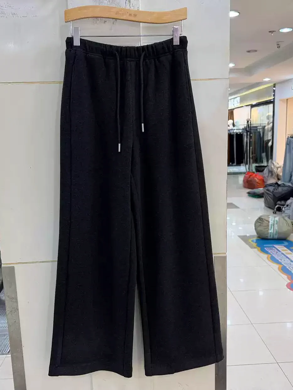 Women's elastic-waist fleece-lined high-rise wide-leg trousers — Style 26669