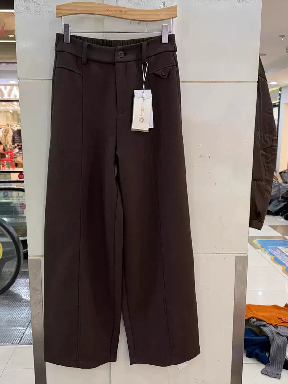 Women's elastic-waist heavyweight curved-leg trousers — Style 26769