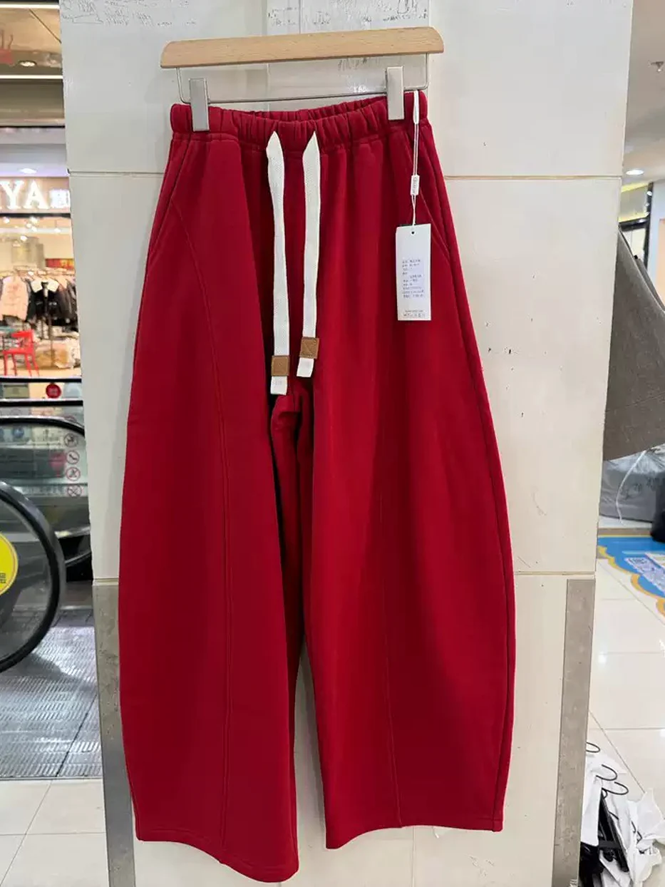 Women's drawstring elastic-waist mulberry-silk joggers — Style 501-9670-1094978590330