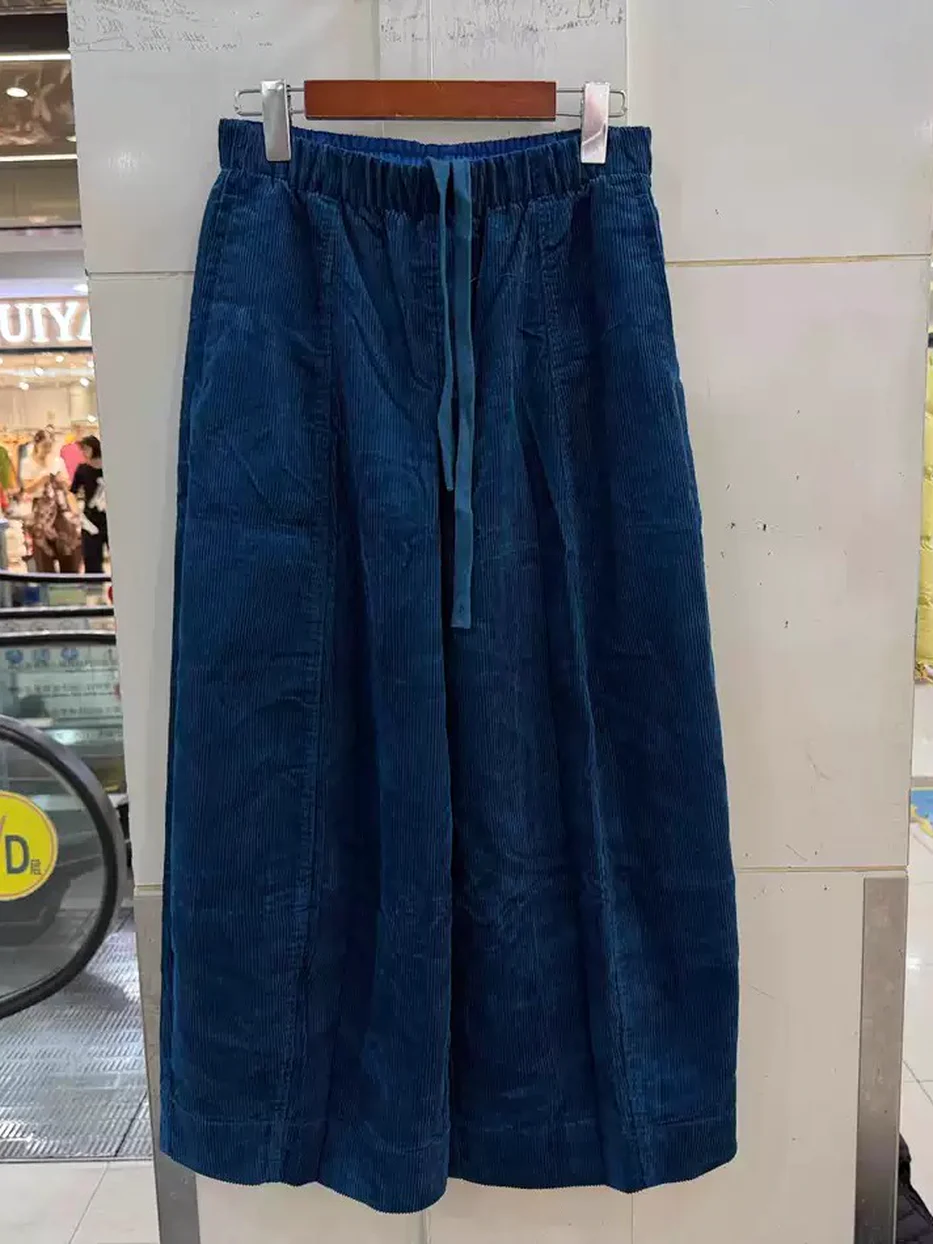 Drawstring ankle-length corduroy wide-leg trousers — Style 6827