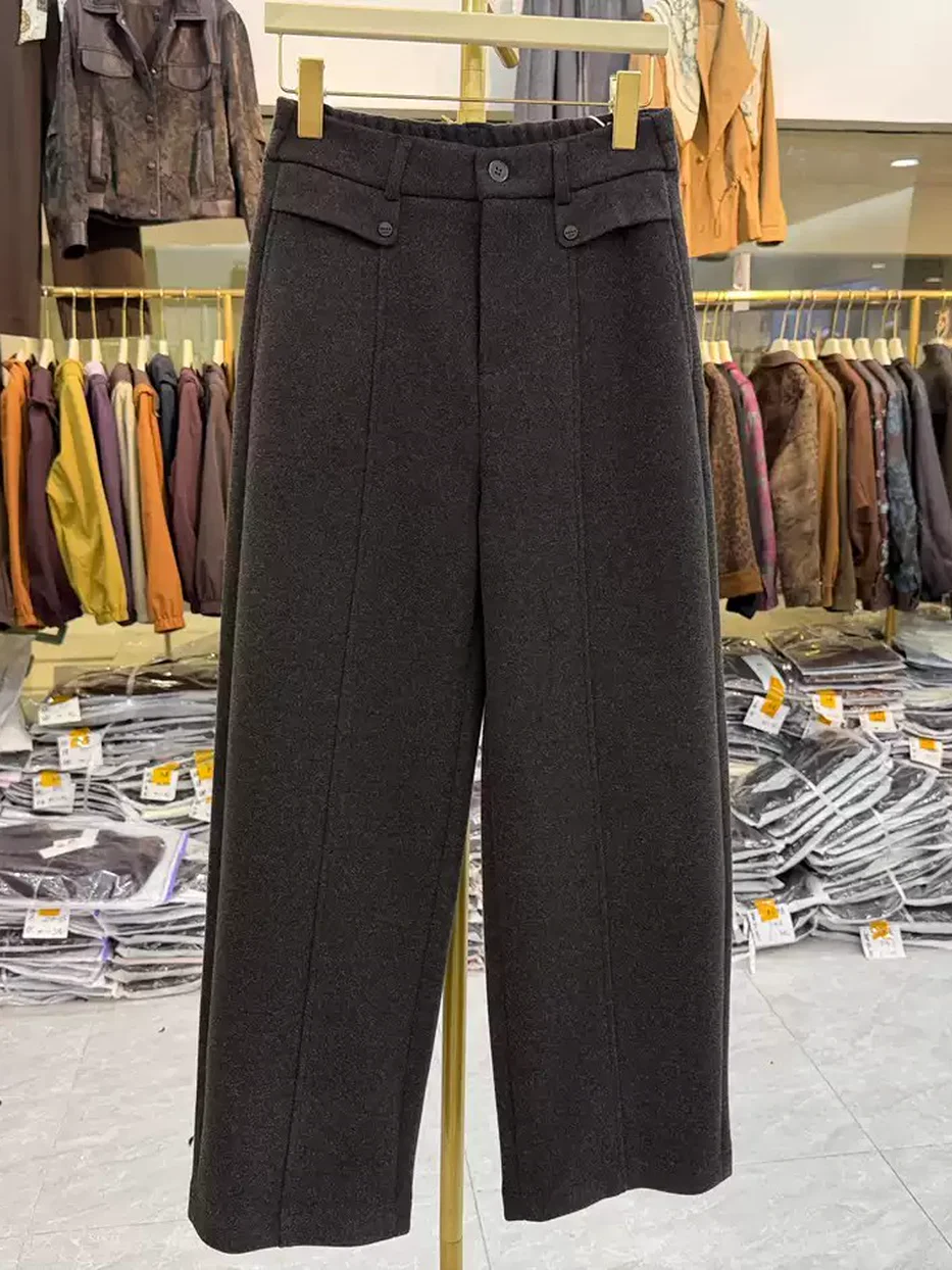 Women's elastic-waist curved-leg high-rise relaxed trousers · 98059