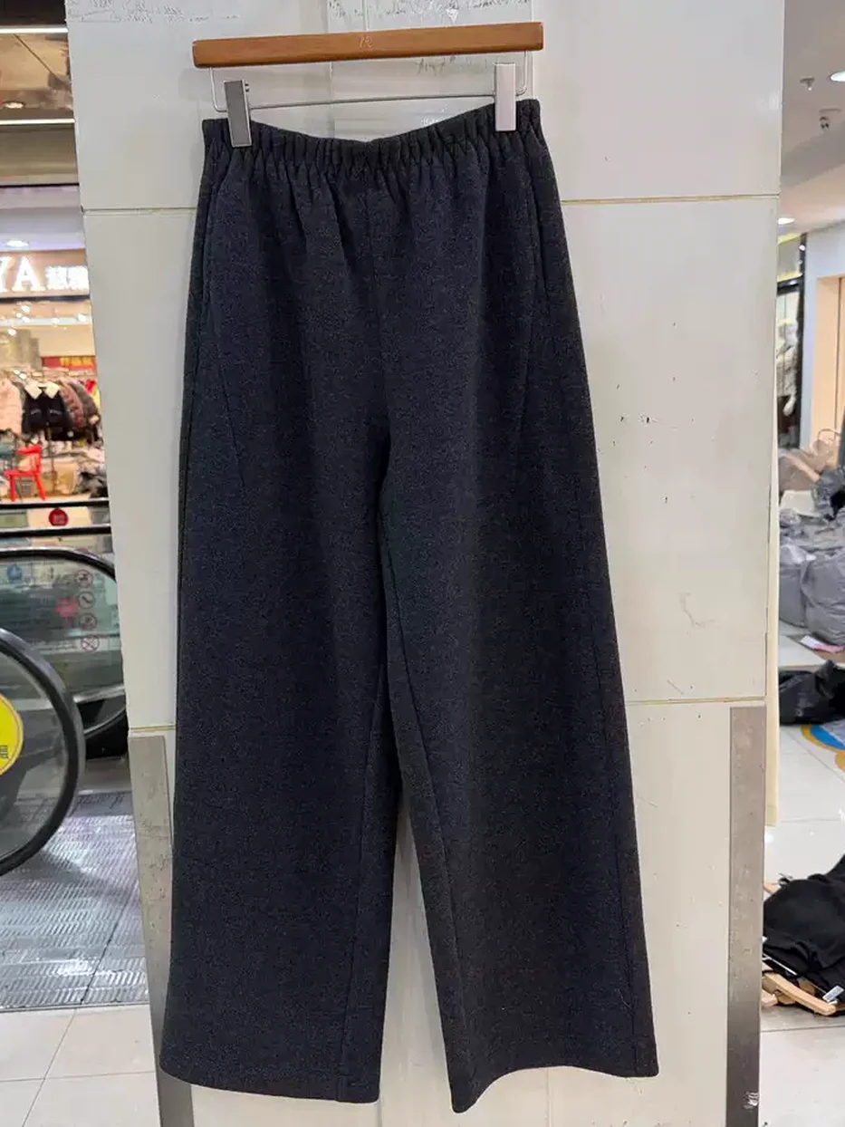Women's elastic-waist fleece-lined high-rise slim straight trousers — Style 71398