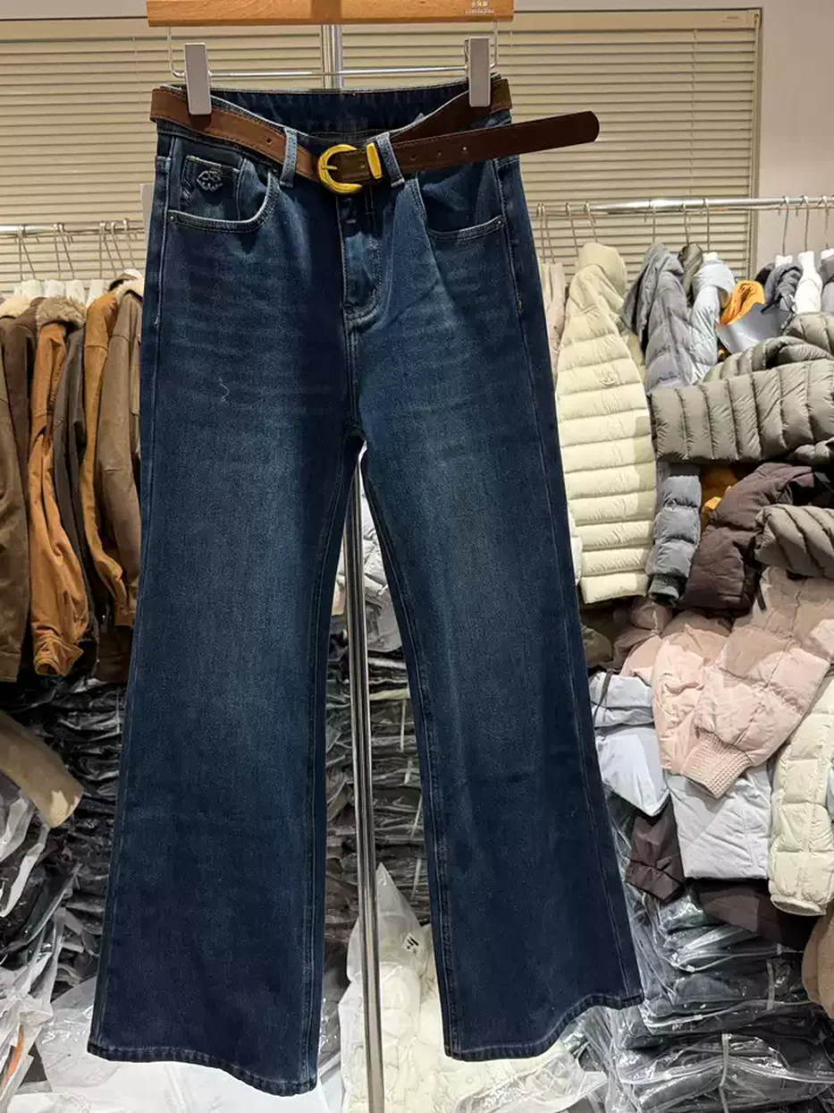 Belted denim jeans, flared fit — autumn-winter — Style 8307