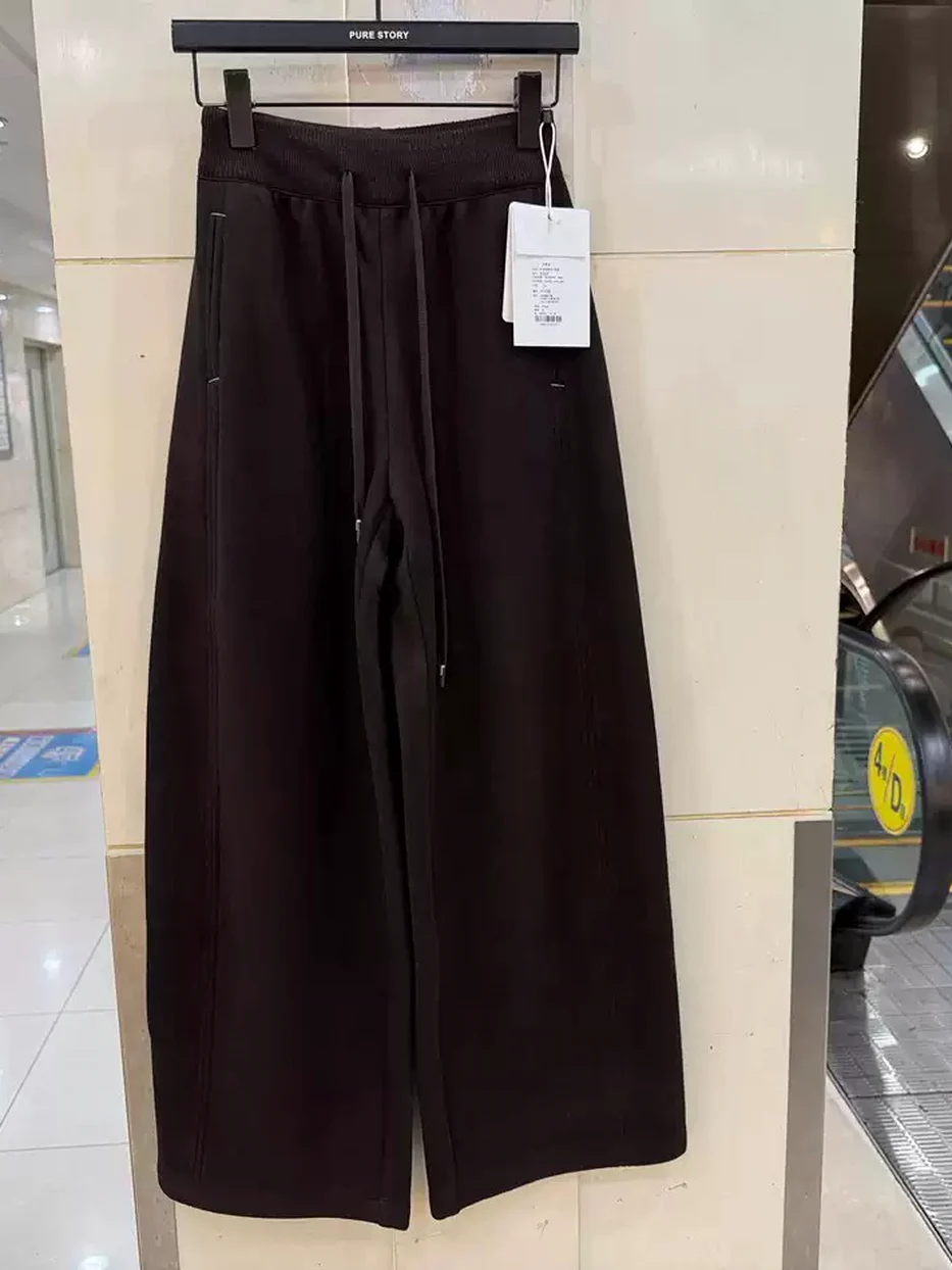 Women's drawstring elastic-waist fleece-lined curved-leg trousers — Style 9103