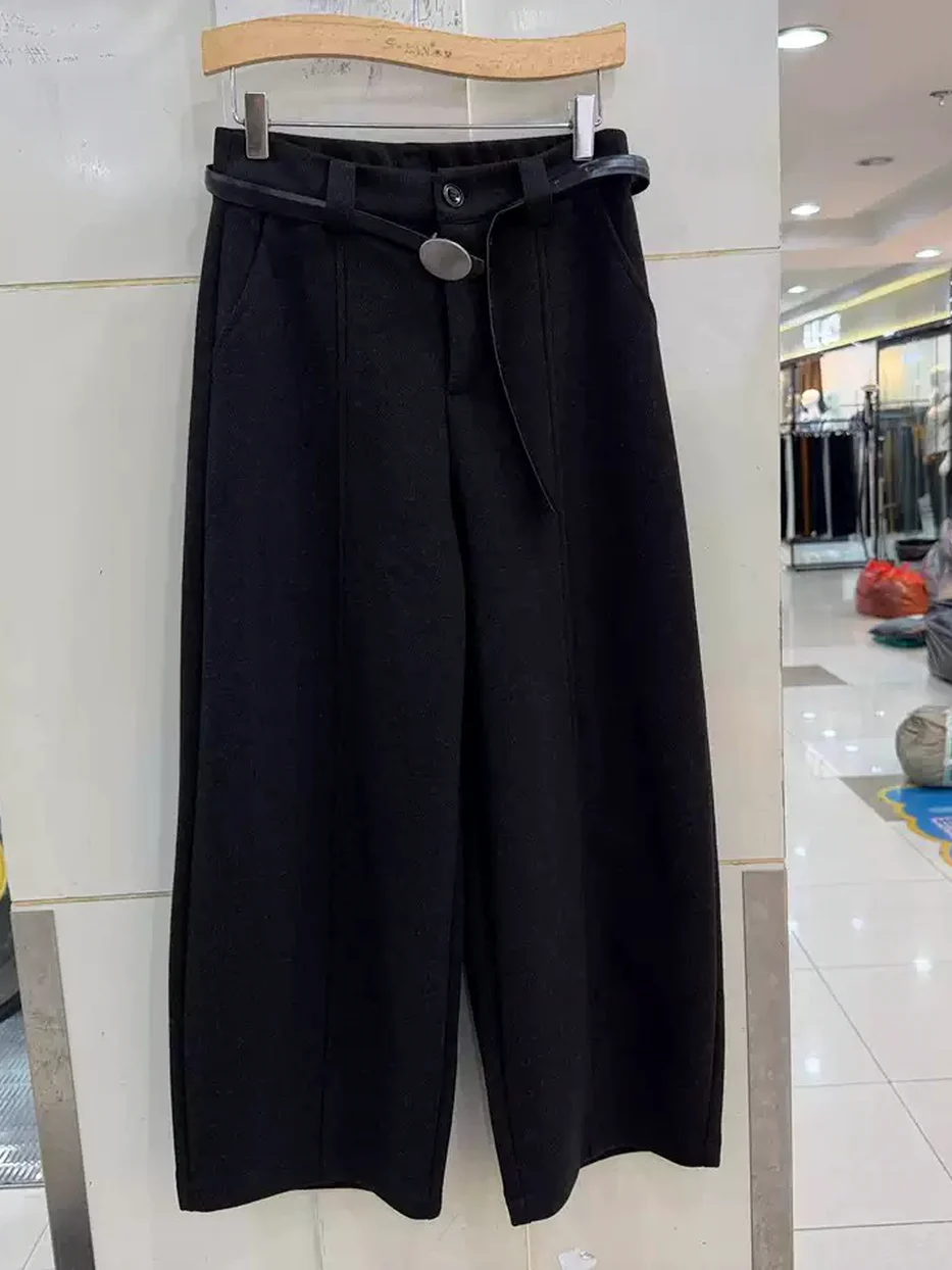 Women's elastic-waist fleece-lined belted trousers — Style OML6687