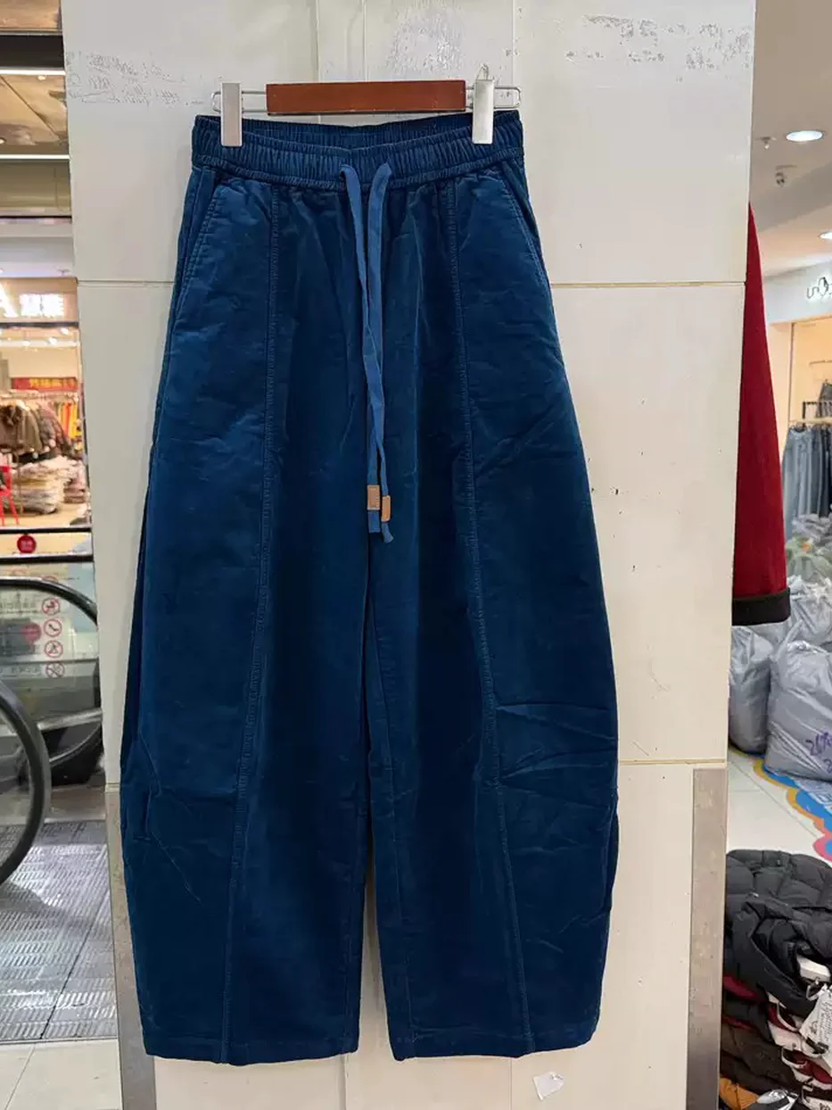Women's drawstring elastic-waist corduroy trousers — Style Q6871