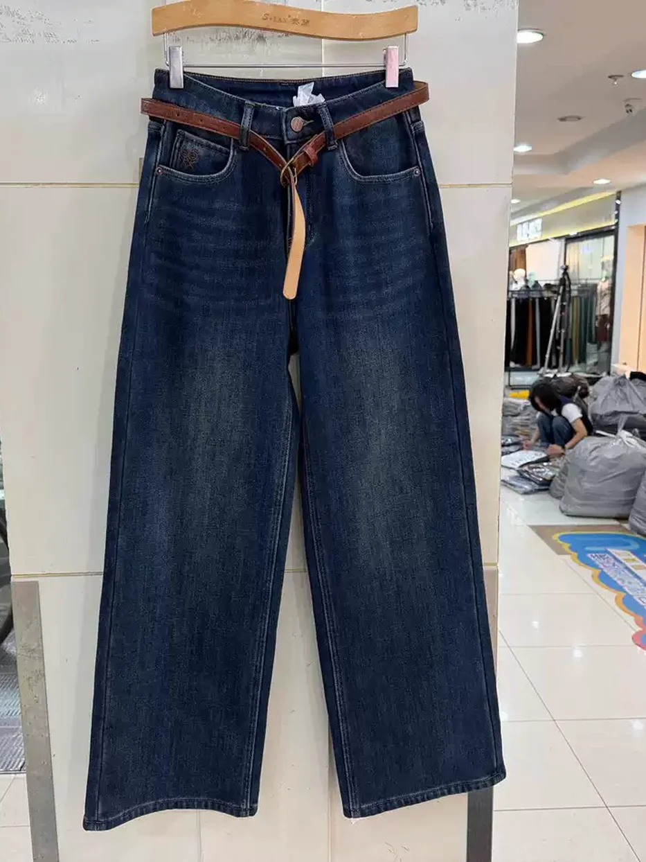Women's denim fleece-lined straight jeans — Style S93720