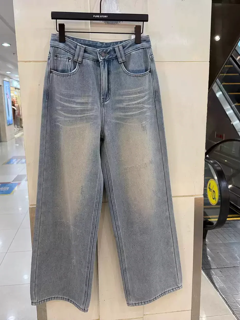 Women's denim fleece-lined washed jeans — Style T8118