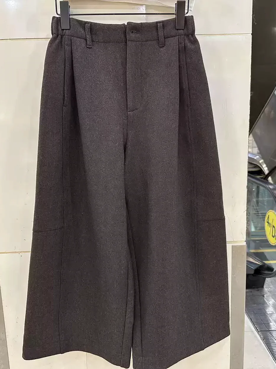Women's elastic-waist fleece-lined wide-leg trousers — Style W86159
