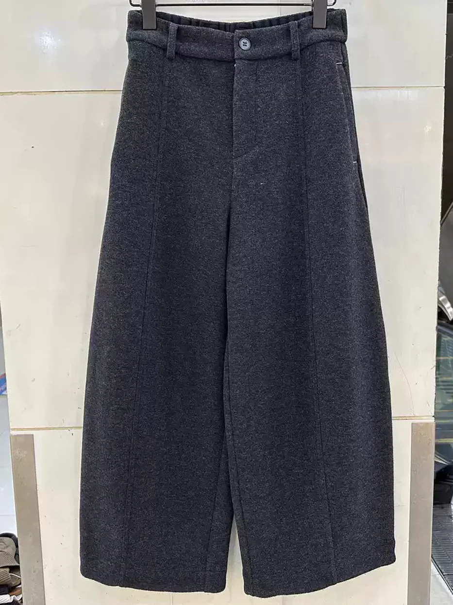 Women's elastic-waist heavyweight curved-leg relaxed trousers — Style W86173