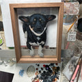 Custom pet memorial glass frame with solid wood display stand
