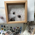 10 inch large glass pet portrait displayed on fireplace mantel