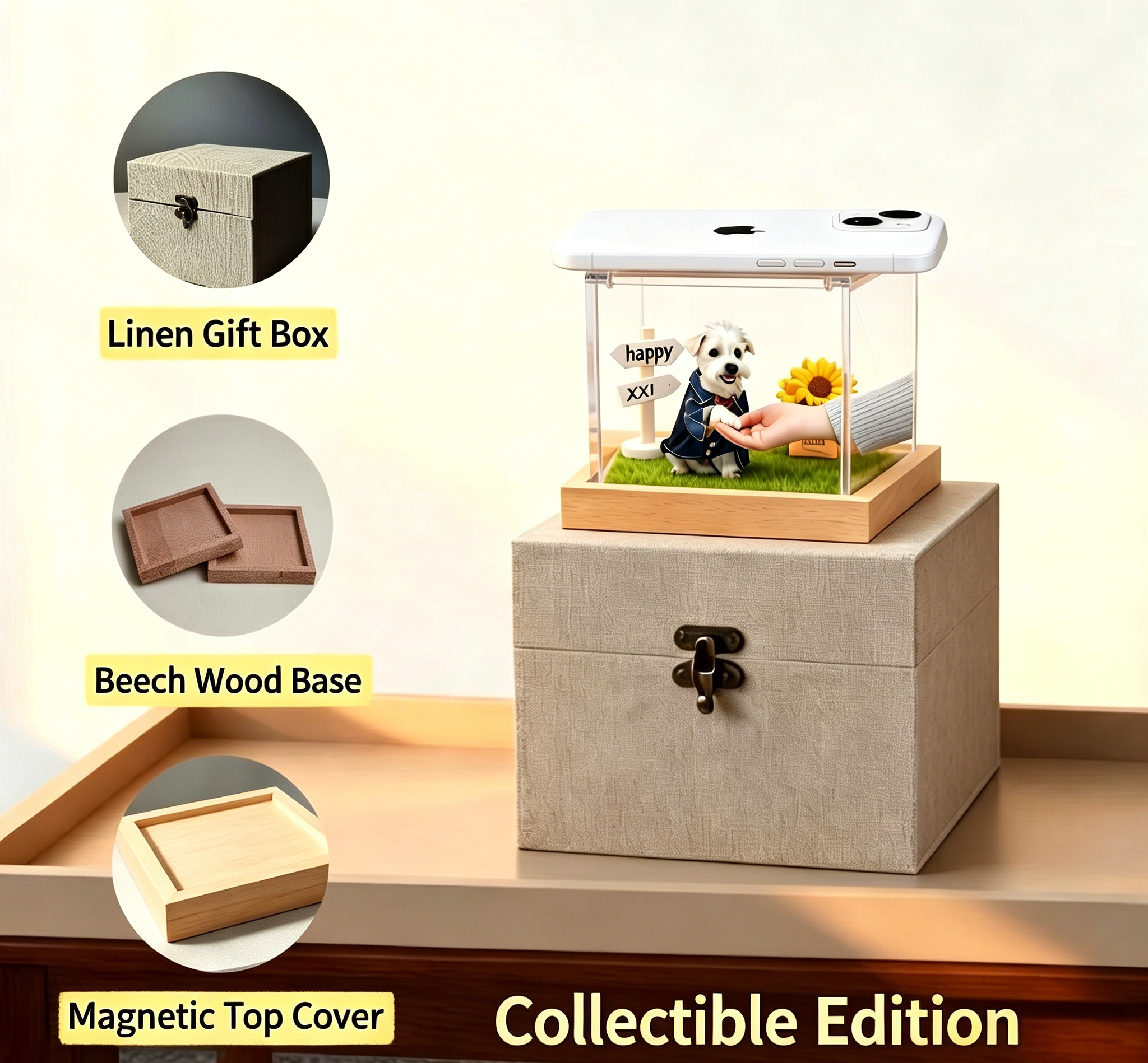 Custom 3D Hologram Pet Memorial Display — Collector's Edition & Floral Card Edition | Scenography Decor | Memorial Keepsake for Cats & Dogs | Cute Pet Workshop