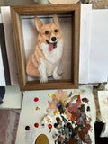 Large A2 format custom pet portrait glass painting with wood stand