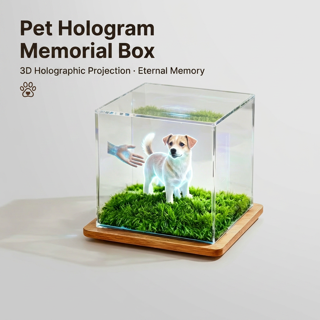 Custom 3D AI Stereo Hologram Projection Box for Pets, Digital Light Image House, Memorial Keepsake for Deceased Cats & Dogs