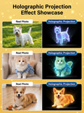 Cute Pet Workshop 3D hologram pet memorial — the wooden version on a nightstand with warm lighting