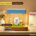 Cute Pet Workshop 3D hologram pet memorial — the acrylic case and natural wood base on a home shelf